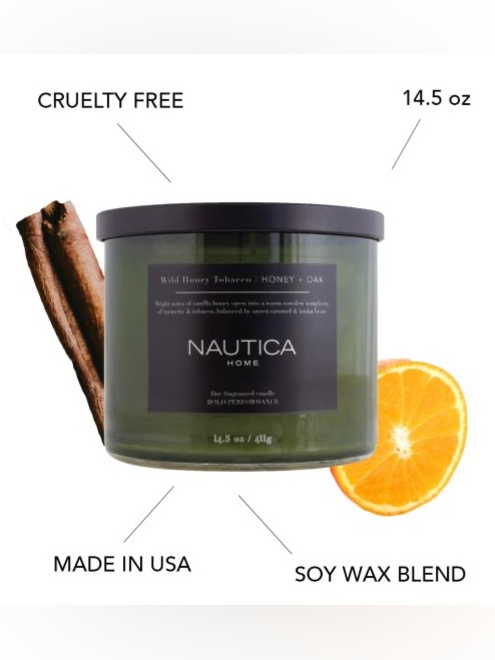 Nautica 3-wick Wild Honey Vanilla Amber masculine candle new